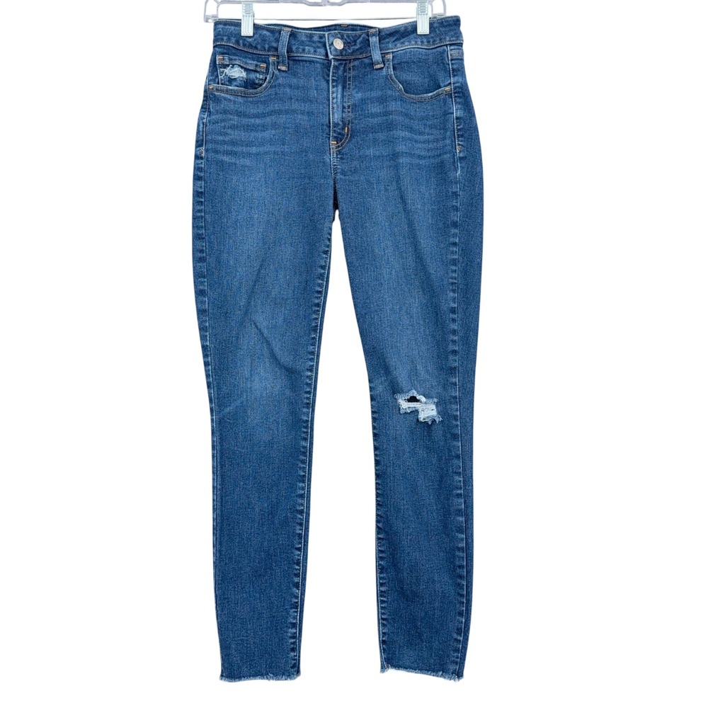 Gap Universal Jegging Mid Rise Women 30 10R Blue Distressed Raw Hem Denim